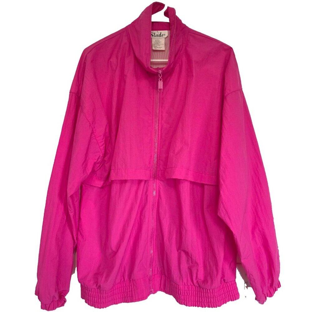 Vintage Slade Hot Pink Windbreaker Jacket Full Zip Track Shell Retro 80 90 Sz L